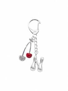 Bubble Letter Keychain Pendant With Rhinestone Cherry Accessories,Cute Design,Letter A-Z, Bag Accessories, Keychain & Car Pendant, Accessory, Stylish Keyring, For Backpacks, Wallets, Mobile Phones, Gift Bags,Birthday/Anniversary Gift, Versatile Daily Accessory,Give It To Family, Friends, Bridesmaids, Teachers, Or Lovers, Aesthetic Accessories