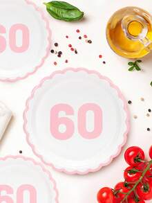 10个/20个/50个 白色和浅粉色60岁生日扇形纸盘 庆祝60周年派对餐盘 男女通用 60岁生日周年纪念一次性花卉造型粉色蛋糕餐盘 派对活动节日用品装饰 - 粉紅色60歲 - 查看 5