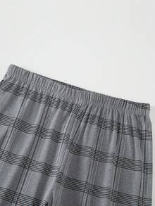 2pcs Men's Lightweight Pajama Set, Short Sleeve Top And Long Pants, Men's Spring/Summer Plaid Striped Loungewear Set - Grey - View 9