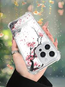 1 pieza Funda de teléfono con diseño de flores de ciruelo en estilo acuarela sobre fondo de paisaje montañoso, estilo artístico y tradicional, funda transparente resistente a golpes, ligera y con corte preciso, compatible con iPhone 17/16/15/14/13/12/11/XS/XR/X/PLUS/PRO/PROMAX, compatible con Galaxy A34/A35/A54/A55, Galaxy S20/S21/S22/S23/S24 Ultra/Plus, compatible con Moto/Galaxy/Redmi/Honor/OPPO, regalo de fiesta - transparente - Ver 7