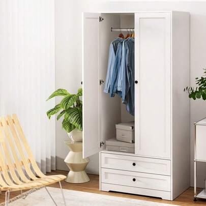  Artiss Wardrobe Clothes Closet Storage Organizer With 2 Doors White