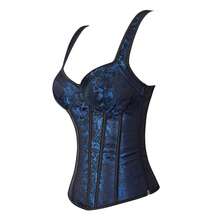 Jutrisujo Corset Top Plus Size Women Costumes Lingerie Bustier Zipper Strap Ladies Basques Gothic Renaissance Halloween - 1569-Royal blue - 查看 2