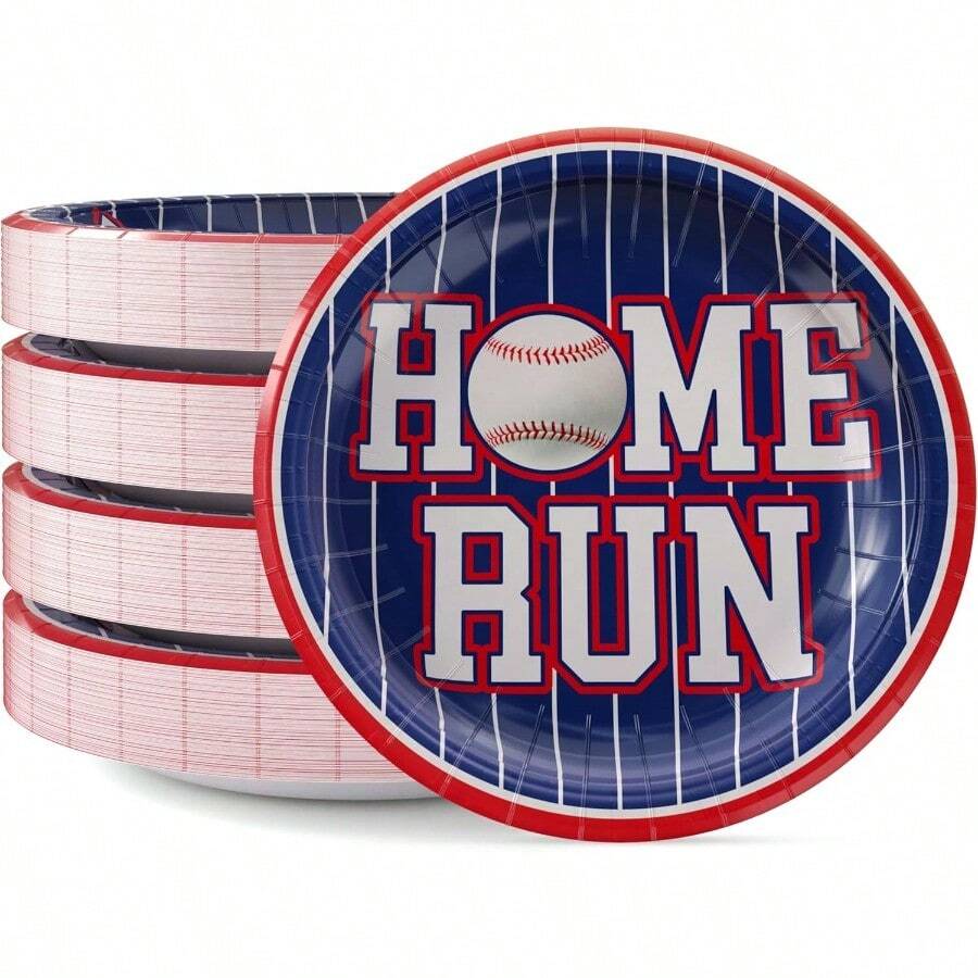 Platos de beisbol de papel resistentes de 7 pulgadas 120 unidades 350 g/m² decoraciones de fiesta para niños suministros de cumpleaños y decoraciones deportivas de cumpleaños - Béisbol - Ver 1