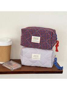 1pc 4-Color Plaid Cosmetic Bag, Portable Makeup And Toiletry Storage Pouch - Multicolor - View 5