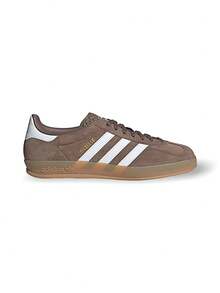 Adidas Gazelle 男士室内休闲运动鞋，绒面革鞋面，橡胶外底，撞色鞋跟，易于搭配，舒适百搭，适合日常健身、城市休闲等场合，黑色 JQ0175 - 棕色/白色 - 查看 3