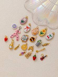 1件INS风时尚冰淇淋、芭蕾舞鞋、吉他、铲子、酒瓶、游戏机、甜甜圈造型不锈钢18K镀金DIY吊坠，可作项链、手链、耳环、钥匙扣、包包饰品、女士珠宝配饰、钱包挂饰、礼物 - 彩色 - 查看 5