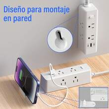GALASALA Regleta Multicontacto Extension Electrica con Protector Supresor de Picos Voltaje, 1.8 M, Enchufe Plano, 6 Salidas, 3 USB (2 USB-C) Conector Multiple Sleek Socket para Hogar Oficina - Negro U86-1 - Ver 9