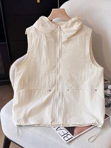 女士春秋新款无袖背心外套，休闲修身设计，拉链连帽口袋可调节下摆，轻盈户外时尚百搭风格 - 白色 - 查看 10