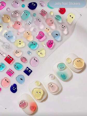 1张果冻卡通脸美甲贴纸 5D立体趣味美甲装饰