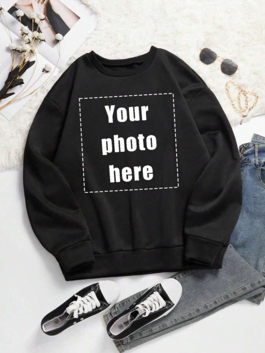 Customize Your Christmas/Thanksgiving Gifts With Personalized Plus-Size Hoodies - Add Your Own Text And Images (Family Photos/Selfies/Pet Photos/Group Photos/Party Photos) To Design Your Own Custom Printed Hoodies/Sweatshirts/T-Shirts. Simple, Stylish, Casual, Comfortable, Unique, And A Personalized Treasure.Comfortable Street/Hip-Hop Style, Perfect For Couples, Team Activities And Casual Wear | Street Style | Breathable Fabric, Ideal For Fitness, Sports, Themed Parties, Basketball, Gym, Etc. - 黑色 - 查看 1