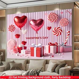 1PC,2D Flat, Valentine's Day Candy Red Heart Balloon Background Banner, Polyester Fabric, Sweet Theme, Used For Valentine's Day Parties, Girl's Parties, Birthdays, Confession Ceremonies, Proposal Backgrounds, Anniversaries, Holiday Celebrations, Party Decorations, Home/Studio/Indoor/Outdoor Event Decorations, Wedding Supplies, Valentine's Day Decorations