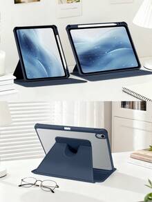 360°旋转亚克力深蓝色保护壳，适用于第九代、第十代、第十一代、A16、Air 1/2/4（2024/2025款）、Pro 11/12.9英寸，配备360°旋转支架，采用高透明度亚克力材质，内置笔槽。 - 深藍 - 查看 4