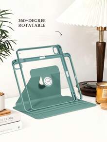 360° Rotating Acrylic Midnight Green Protective Case, Suitable For 9th, 10th, 11th Generation , A16, Air 1/2/4 2025, Pro 11/12.9, 360° Rotating Stand, High Transparency Acrylic, Built-In Pencil Slot - Dark Green - View 5