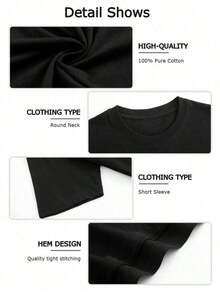 Fun And Fashionable Boy's Pattern T-Shirt, Soft And Breathable Top For Tween Girls' Clothing, Boys' Clothing, Parent-Child Outfit, YoungBoy Album Inspired Women's T Shirt, Casual Soft Short Sleeve Pure Cotton 220gsm T Shirt Girls' Clothing, Girls' Clothing, Christmas, Children's Gifts, Y2K,A Great Gift - 黑色2 - 查看 2