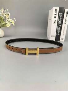 1pc Stylish Ladies' Belt, Made Of High-Quality Leather Material, With A Golden Alloy Buckle, Can Be Matched With Pants And Skirts For Daily Wear. - Work - View 5