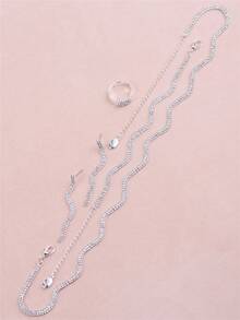 CORUIXI 1 set de bijoux délicats en strass pour femmes, comprenant un collier à vagues dorées, un bracelet, des boucles d'oreilles, une bague. Convient pour la mariée, la demoiselle d'honneur, boule de cristal, cadeau pour les filles - Doré - Voir 5