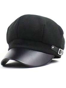 1pc Women Buckle Decor Baker Boy Cap - màu đen - Xem 5