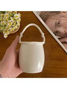 1pc Multi-Functional Ceramic Utensil Holder & Vase, With Handle Design Can Be Used As Flower Vase, Essential Kitchen & Home Utensil Organizer