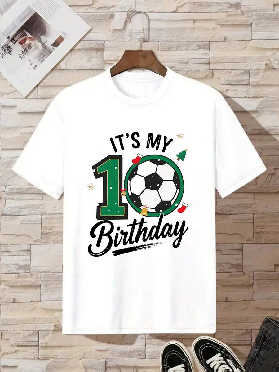 Camiseta de fútbol y navidad - holly print - ropa de fiesta, regalos de celebración,Divertido exquisito diseño estampado top para niños y niñas, cómodo, ligero, transpirable, transpirable, adecuado para actividades al aire libre - regalo perfecto,Streetwear de moda, camiseta de manga corta de cuello redondo de 170g, apta para niños y adolescentes de 4 a 16 años. Camiseta de algodón 100% puro de alta calidad, lavable a máquina - Blanco - Ver 1