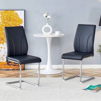 White And Black PU Chairs, Set Of 2. Silver Metal Chair Legs. Ideal For Offices, Restaurants, Kitchens, Meeting Rooms And Similar Environments.