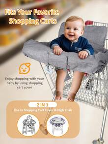 1Pc Foldable Shopping Cart Cover With Drawstring Carry Bag For On-The-Go, Baby/Toddler Mat Fits High Chairs & Grocery Carts, Durable Washable Cushion With Teether & Tiny Soother, Cozy & Soothing Baby Shopping Companion, Universal-Fit For Boys & Girls, Ideal Gift For New Parents - Grey - View 2