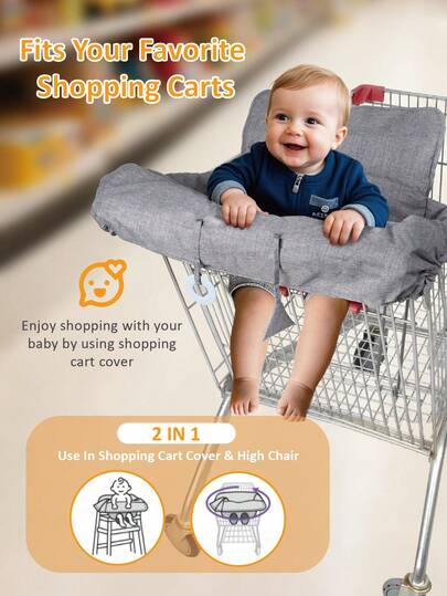 1Pc Foldable Shopping Cart Cover With Drawstring Carry Bag For On-The-Go, Baby/Toddler Mat Fits High Chairs & Grocery Carts, Durable Washable Cushion With Teether & Tiny Soother, Cozy & Soothing Baby Shopping Companion, Universal-Fit For Boys & Girls, Ideal Gift For New Parents