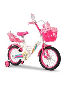 Bicicleta Infantil Rosa, Rodada 14 con Ruedas de Entrenamiento, Canastilla, Asiento y Manubrio Ajustable, Ideal para Niñas de 3 a 5 Años. Bluelander - Rosa - Ver 1