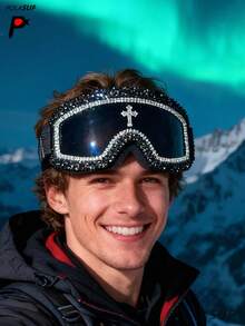 Diamond Heart Cross 1pc Outdoor Sports Oversized Rhinestone Ski Goggles, Personalized Colorful Windproof Goggles, Luxury Rhinestone Colorful Ski Windproof Dustproof Foam Protective Goggles, Fashion Theme Party Oversized Sunglasses, Luxury Crystal Protective Goggles, Mountaineering Sandproof Dustproof Cycling Goggles, Oversized Foam Silicone Ski Goggles, Motorcycle Riding Sandproof Dustproof Protective Goggles