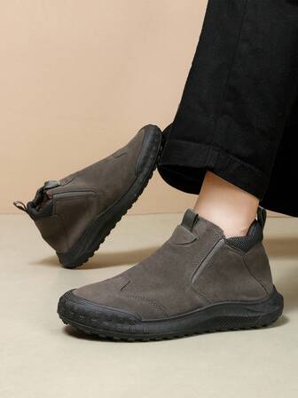 男士舒适羊毛内衬运动鞋 - 休闲系带款，防滑PVC鞋底，冬季保暖