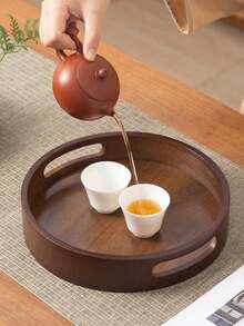 1 Khay tròn bằng gỗ óc chó có tay cầm, thích hợp đựng đồ ăn nhẹ, bánh ngọt, món khai vị, sử dụng đa năng - Quả óc chó - Xem 7