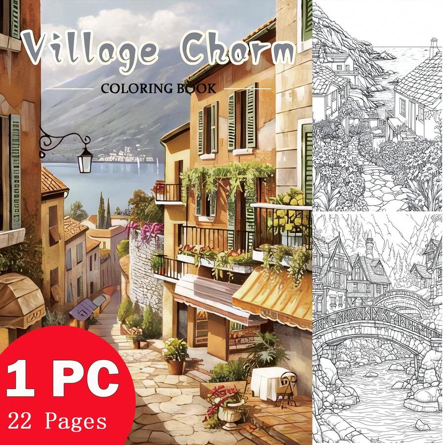 [NEW Village Charm Coloring Book] 1pc Original Coloring Book , 22 Pages Single-Sided Printing, Clear Lines And Exquisite Patterns, Ideal For Relaxation | Perfect Gift For New Year, Valentine's Day, Christmas, Birthdays, School Holidays, Perfect For Adults & Teens & Child - Multicolor - View 1