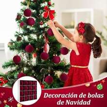 32 Piezas Adornos Navideños de Terciopelo , Esferas Texturizadas, Corazones y Lazos para Árbol de Navidad, Decoración Elegante Vintage para Hogar y Fiesta Navideña ()(Rojo) - Multicolor - Ver 6