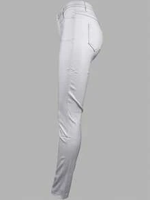 Metallic Rave High Waist PU Leather Skinny Panty Pants - Silver - View 3