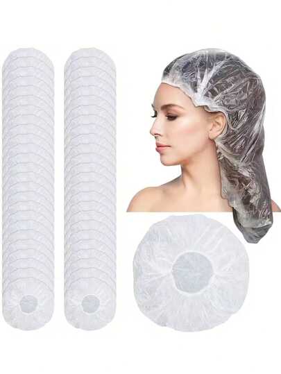50 قطعة/100 قطعة من أغطية الاستحمام البلاستيكية الشفافة فائقة الطول - مناسبة للنساء ذوات الشعر السميك والطويل والضفائر والخصل، جودة عالية من المرونة لأغطية الاستحمام، للسفر والسبا والصالون والاستخدام المنزلي، تغطي الشعر بأمان، قابلة للتمدد