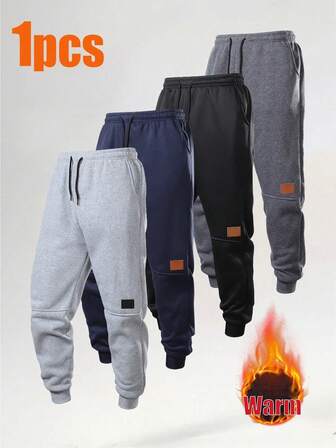 Pantalones casuales para hombre con cintura elástica y forro térmico, para otoño/invierno