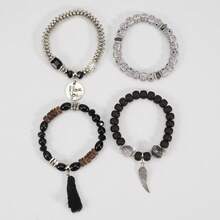 女士波西米亚风多层手链，饰有翅膀和菩提花珠子元素 - 白色 - 查看 12