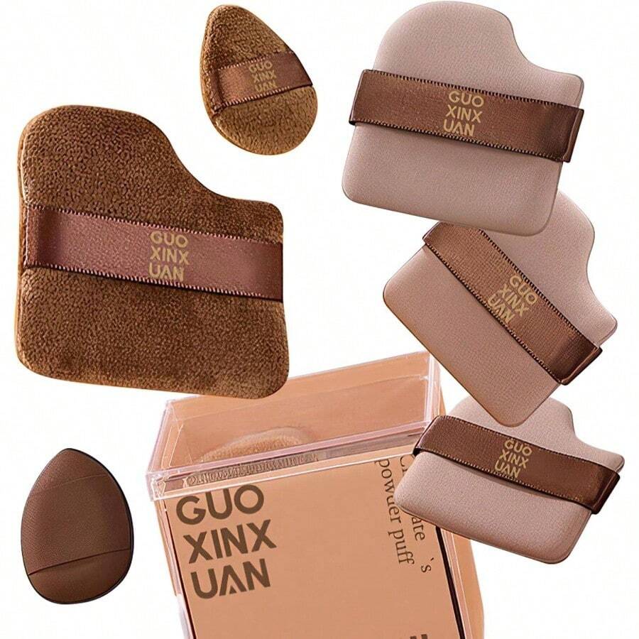Set de 12 Piezas de Esponjas para Base de Maquillaje, Incluye Esponja, Borla Y Borla para Polvos 2 Cajas de 6 Piezas Color Chocolate. - Marrón - Ver 1