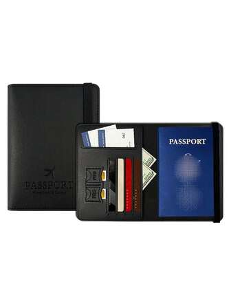 Anti-Theft Folding Passport Holder With Elastic Strap, Retro Style, Ultra-Thin Design, Multiple Card Slots, Ample Storage For Cash And Tickets, Scratch-Resistant And Durable, Secure Elastic Strap, Unisex And Durable Travel Essential, Ideal For Business Travel And International Flights - Black, Brown, Gray, Blue, Yellow, Purple, Pink, White