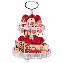 Bandeja Escalonada Con Temática De San Valentín, Adorno De Madera En Forma De Corazón, Decoración De Escritorio Romántica Con Temática Amorosa En Forma De Corazón, Adorno Para Bandeja - Rojo - Ver 3