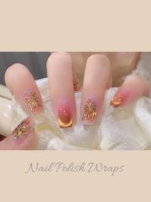 1张14片半固化凝胶美甲贴纸，超长指甲油贴纸，亮面凝胶封层，粉色炸弹 - 粉色 - 查看 6