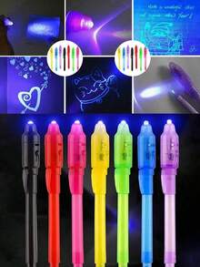 15/10pcs Set (Random Color) Invisible Ink Pens, Spy Pens With Invisible Ink And Black Light, Magic Invisible Ink Pens With UV Light, Multi-Functional Fluorescent Pens With Invisible Ink - Multicolor - View 2
