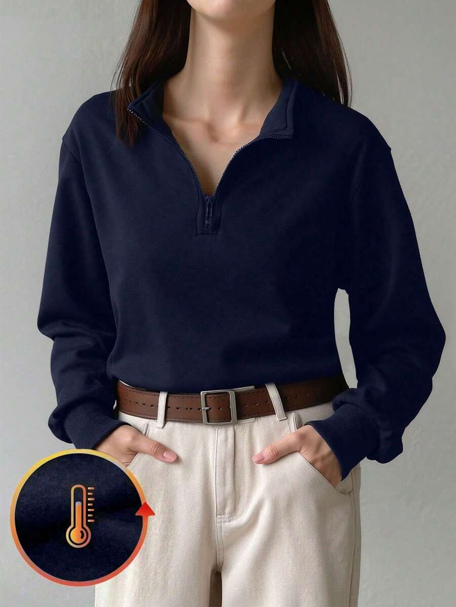 1 件青少年女孩返校翻领运动衫,宽松舒适休闲时尚百搭日常穿着 - 藏蓝色 - 查看 1