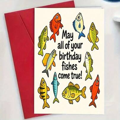 1pc Funny Fish Birthday Card Set With Envelopes Greeting Cards Gift Cards Whimsical Cartoon Fish Design With Playful Birthday Message Suitable For Birthday Parties Fishing Events Outdoor Celebrations Can Be Sent To Fishing Lovers Anglers Friends Family Versatile Multioccasion Humorous Fishing Cards