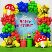 157 قطعة مجموعة قوس بالونات بموضوع ألعاب الفيديو الكرتونية، تشمل بالونات ألمنيوم على شكل فطر ونجمة، بالإضافة إلى بالونات التكس باللون الأحمر والأصفر والأزرق والأخضر. مثالية لحفلات أعياد الميلاد وحفلات استحمام الطفل والديكورات الخارجية وحفلات موضوع ألعاب الفيديو الكرتونية والخارقة. - متعدد الألوان - مشاهدة 2
