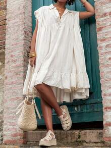 LuminousWealth 女士舒适休闲罩衫连衣裙，新款夏季日常穿着 - 杏色 - 查看 7