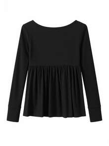 Women Y2k Fairy Grunge Ribbed T Shirt Top Long Sleeve Lace Trim V Neck Babydoll Flowy Tee Shirts Tops With Thumb Hole Spring Fall Teen Girls Going Out Tops Vintage Aesthetic 2000s Clothes - 黑色 - 查看 6