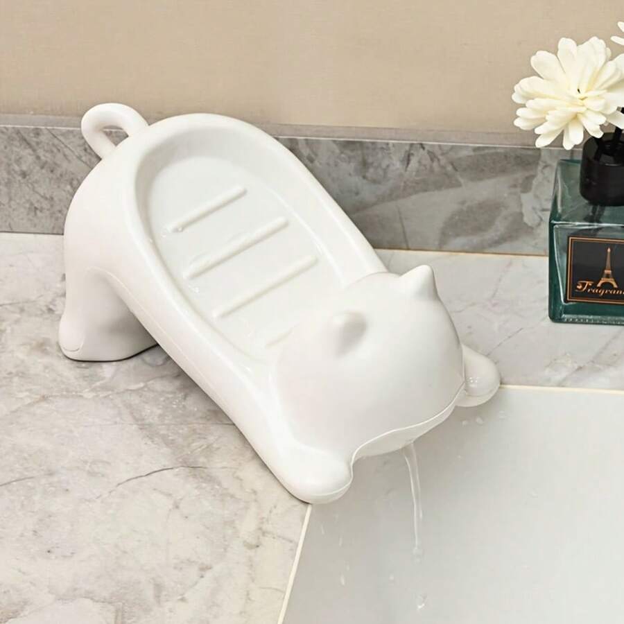 Cute Cat-Shaped Soap Holder - Water-Resistant And Draining Design, Durable Plastic Bathroom Soap Holder With Ventilation Holes, Portable And Lightweight, Suitable For Shower, Bathtub, Or Vanity Decoration, Effective Drainage, Home Décor, Stylish Storage, Sturdy Construction, Perfect For Pet Lovers. - 1個 - 查看 1