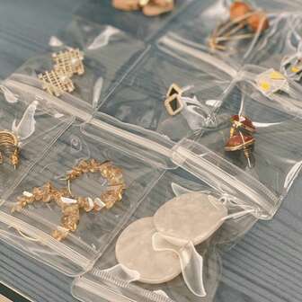 50pcs, Mini Antioxidant Jewelry Bags - Transparent Zipper Bag, Suitable For Storing Rings, Earrings, Necklaces, Portable Waterproof Packaging Bag