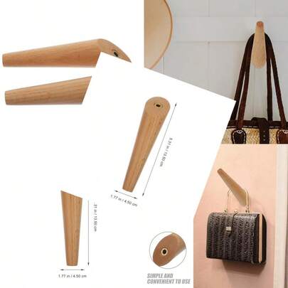2 piezas Ganchos de pared de madera maciza resistentes de haya para colgar abrigos en el baño, dormitorio u oficina, ganchos de pared montados que ahorran espacio para ropa, sombreros, bufandas, decoración práctica para el hogar
