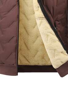 Men's Fleece-Lined Thickened Solid-Color Cotton Puffer Jacket For Winter - Warm, Comfortable, Hooded Zip-Up, Versatile Casual Outerwear - màu nâu - Xem 6